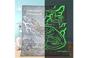 JWXCBIM Dinosaur Blanket for Boys, Tyrannosaurus Glow in The Dark Blanket, Jurassic Dino World Kids Flannel Blanket, Children's Birthday Dino Stuff Gift, Park T-Rex Plush Toys 50x60 Inches