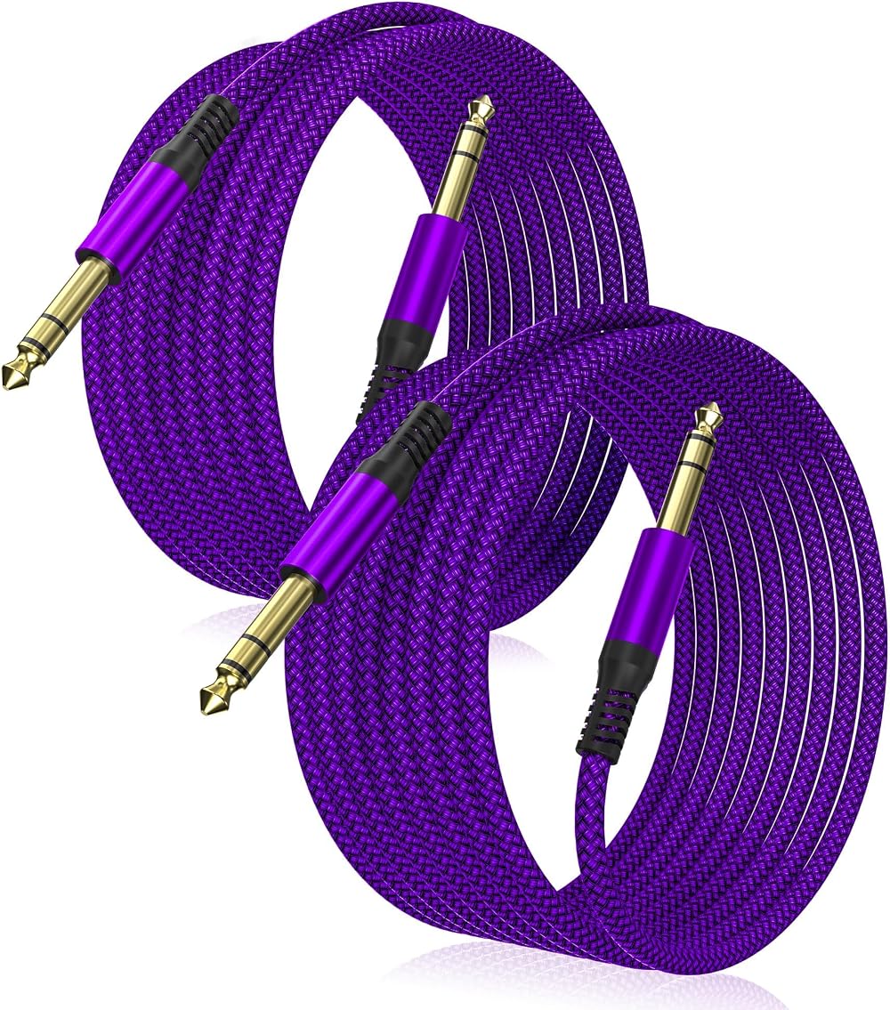 Elebase 1/4 Inch TRS Instrument Cable 3M 2-Pack Straight 6.35mm Jack