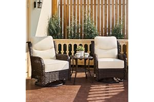 HILLGA Luxury High Back Outdoor Swivel Rocker Patio Chairs Set of 2, Patio Furniture Set with 6-Inch Thick Cushions and Side Table, Ideal for Porch, Poolside, Deck, and Yard in Cream White