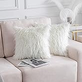 Home Brilliant Fur Pillow Covers 18x18 Decorative Throw Pillow Covers Fluffy Throw Pillows for Couch, Set of 2, 18 inch, White