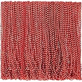 Riceshoot 200 Pcs Red Bead Necklace Bulk Mardi Gras Oval Beads Necklace Party Favors 33" 7mm Metallic Color Beaded Costume Necklaces for Halloween Christmas Festive Event Accessories
