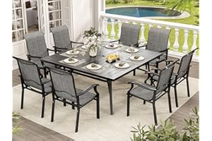YITAHOME 9 Piece Textile Patio Dining Set, 60" Square Patio Dining Table (Umbrella Hole) & Patio Dining Chair Set of 8, All Weather Textile Outdoor Dining Set for Backyard Lawn Deck Porch, Gray