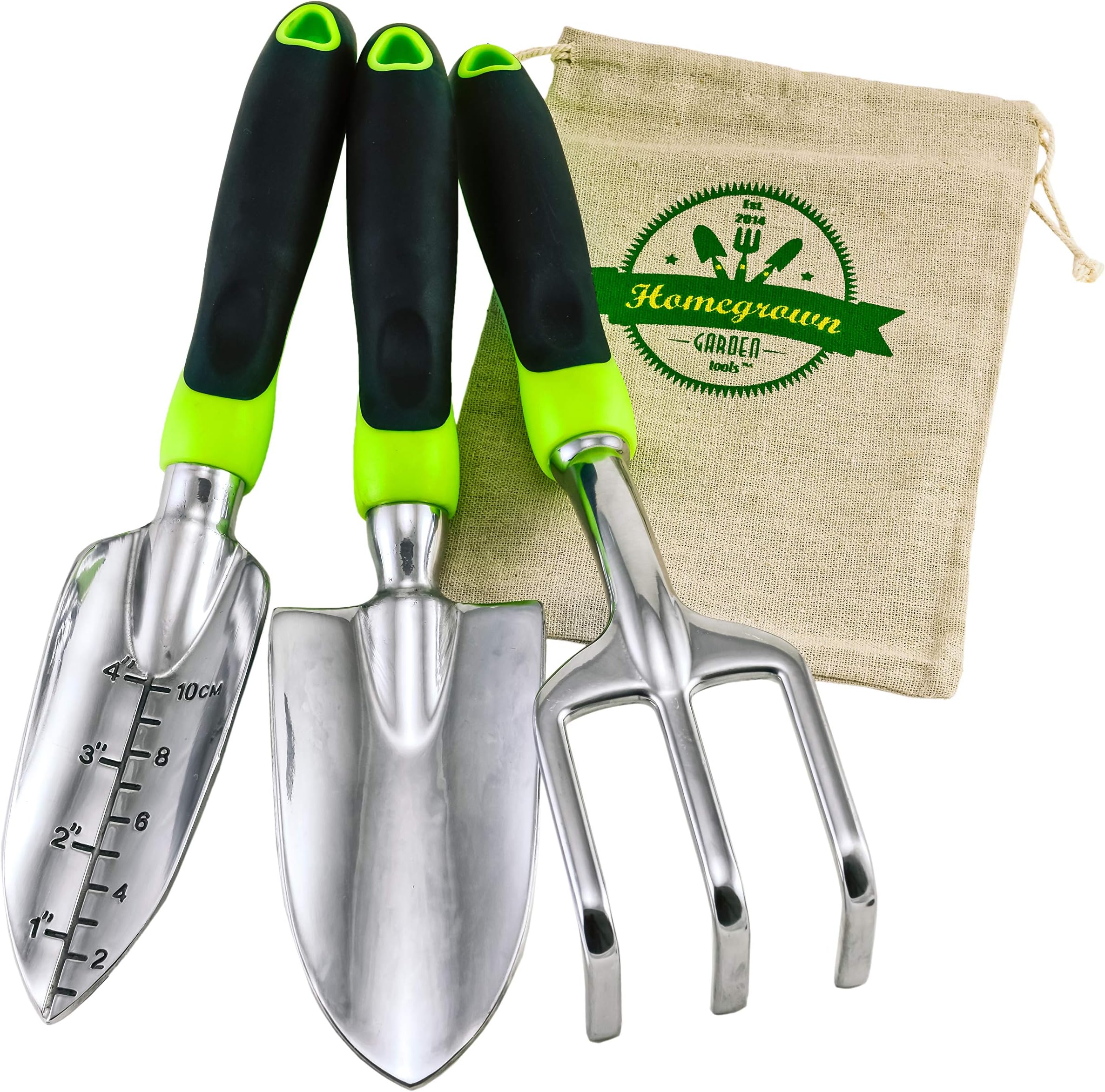 3-Piece Gardening Tool Set with Large Ergonomic Handles; Best for Lawn & Garden Care; Trowel, Transplanter & Cultivator; Includes Burlap Sack - Makes Wonderful Gift
