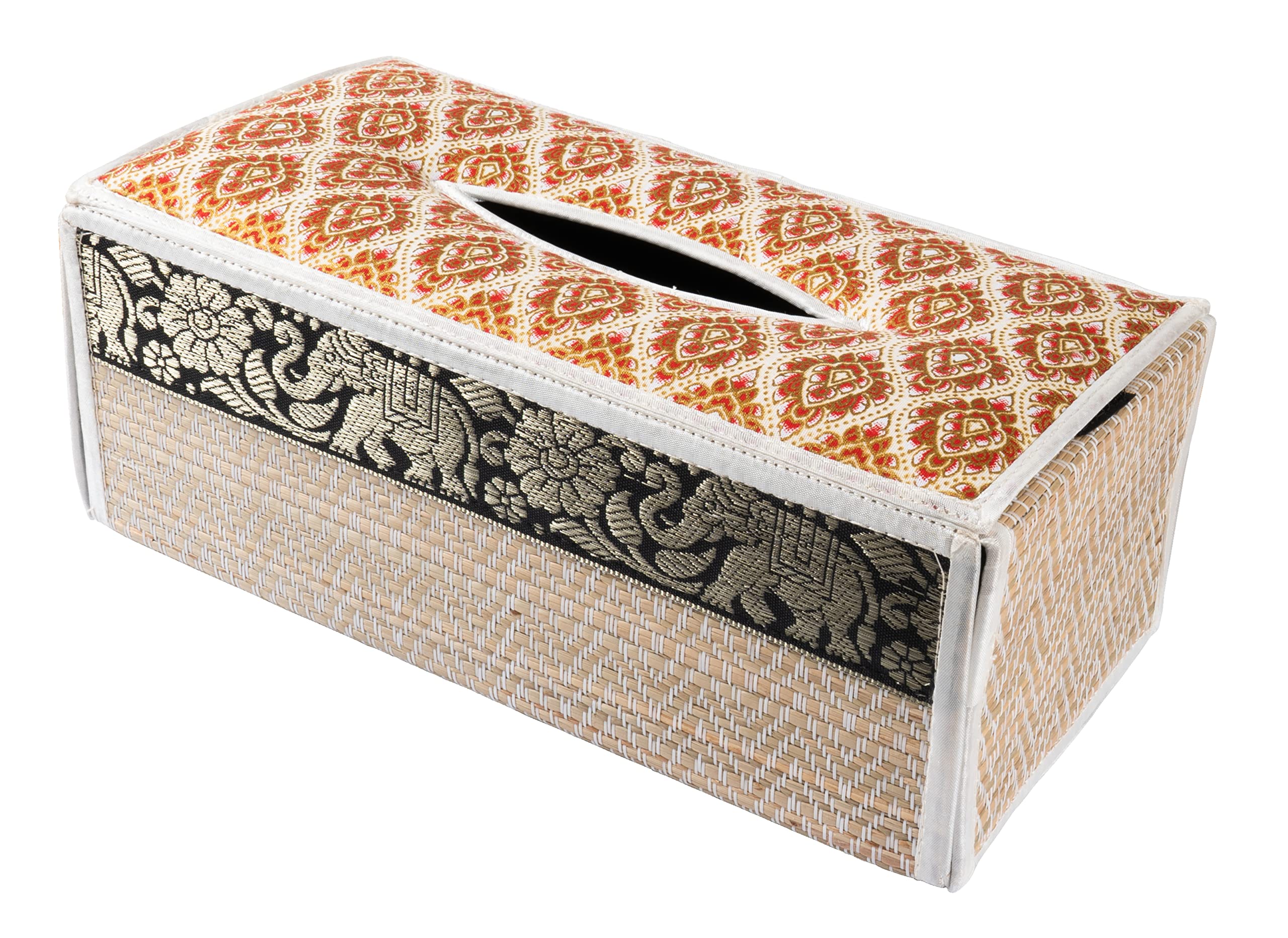 CCcollections Handmade Stylish Reed Tissue Box, 100% Cotton Handcrafted with Satin Trim Sheath Cover Holder Dispense Made from Natural Eco-Friendly Materials (B Cream)