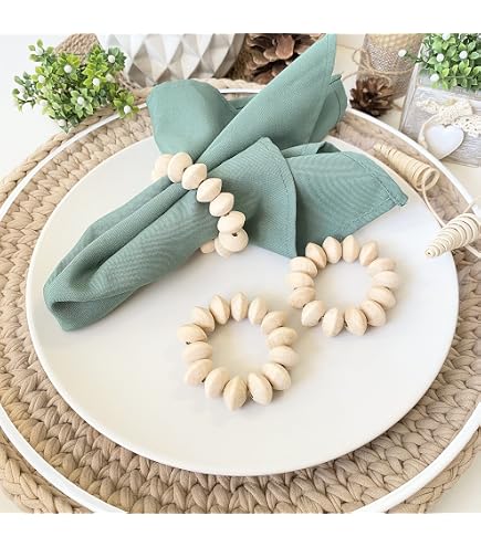 Uxcell 6Pcs Wooden Bead Napkin Rings - Farmhouse Style With Jute Tassels For Table Decor (Brown)