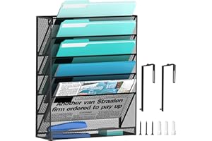 JMHUD 6-Tier Wall File Organizer with Hooks, Mesh Hanging File Organizer, No Assembly, Hanging Wall Files for Papers, Folders, Magazines, Office Organization, Wall Organizer for Clipboard, Black