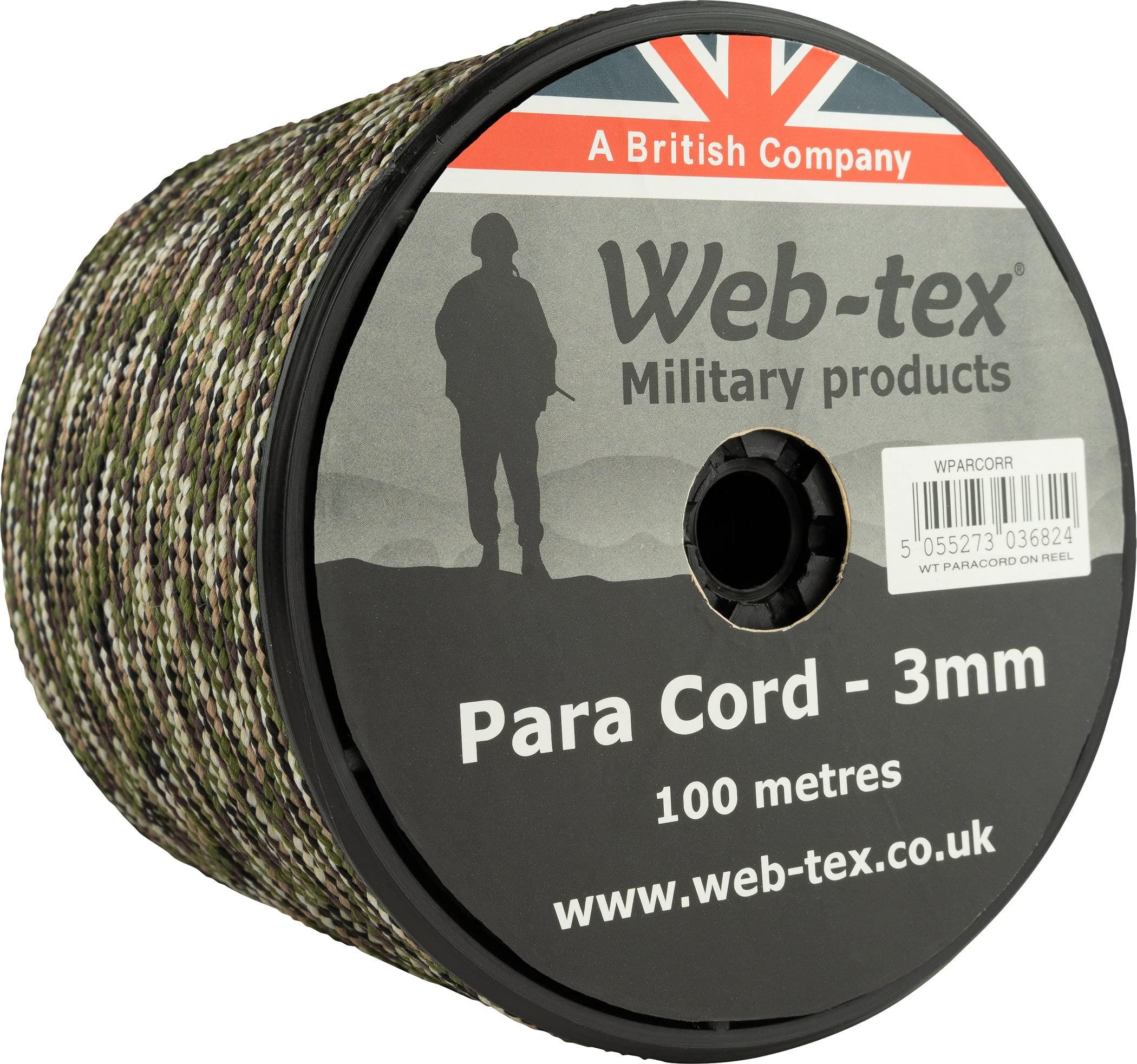 Web-tex Paracord Reel 100m x 3mm, Durable Polypropylene Parachute Cord, 70kg Breaking Strength, 330ft length – Ideal for Camping, Bushcraft, Hiking, DIY Crafts, Survival Kits and Hammocks - MTP