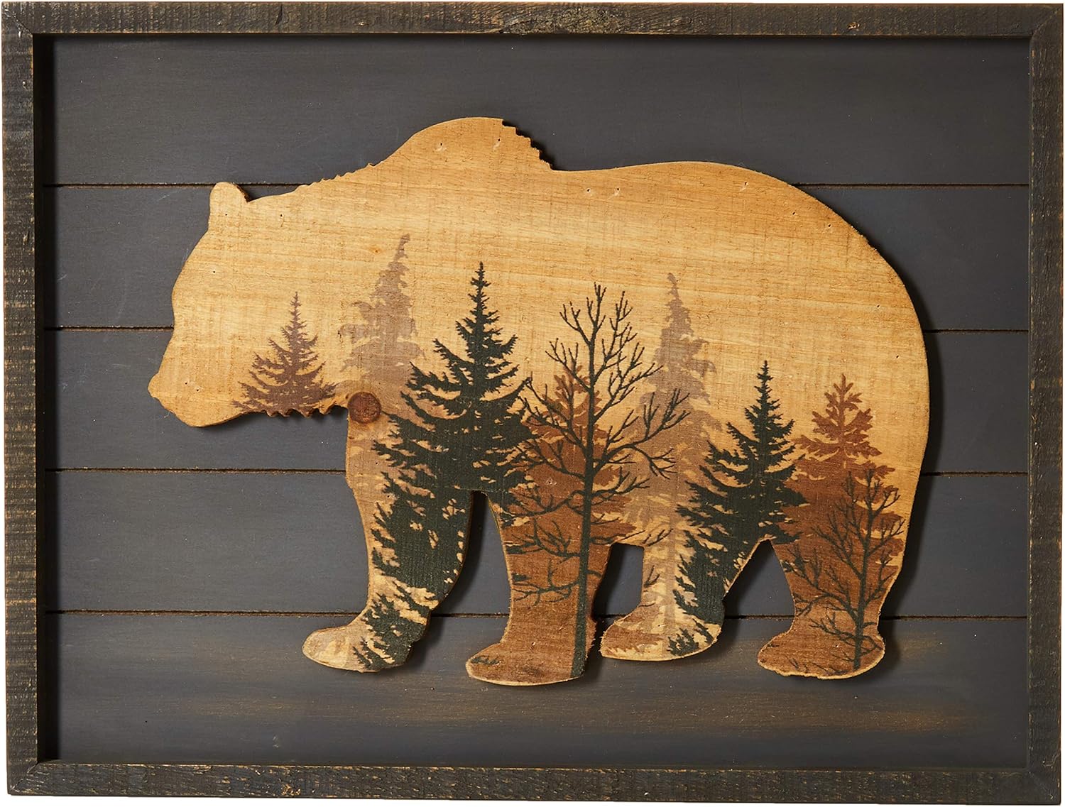 NIKKY HOME Wooden Framed Grizzly Bear and the Woods Wall Art Prints for