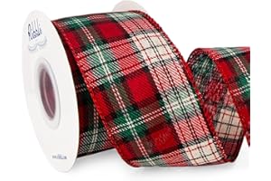 Ribbli Christmas Plaid Wired Ribbon, 2-1/2 Inch x Continuous 10 Yard, Christmas Ribbon for Gift Wrapping, Big Bow, Wreath, Red/Green/Ivory