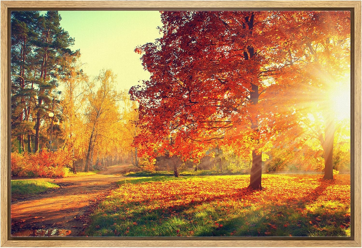 Posters & Prints - wall26 Framed Canvas Print Wall Art Path Through Red & Orange Autumn Park Nature Wilderness Photography Modern Art Rustic Scenic Colorful Multicolor for Living Room, Bedroom, Office - 24