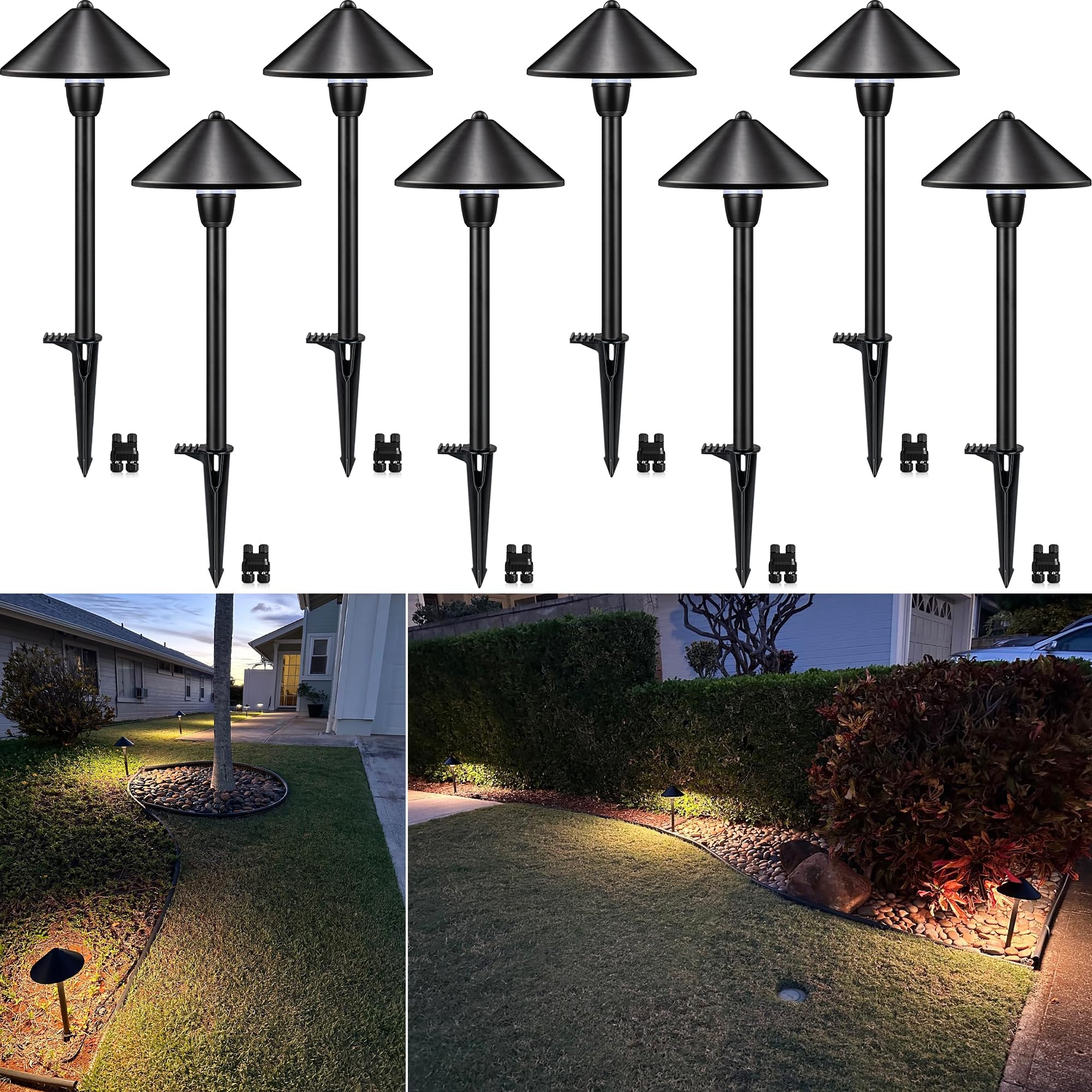 Photo 1 of SUNVIE 8-Pack Low Voltage Landscape Pathway Lights 12-24V 3W LED Landscape Lighting 3000K Outdoor Pathway Lighting IP65 Waterproof Aluminum Wired Path Lights for Yard Garden Walkway, ETL Listed Cord