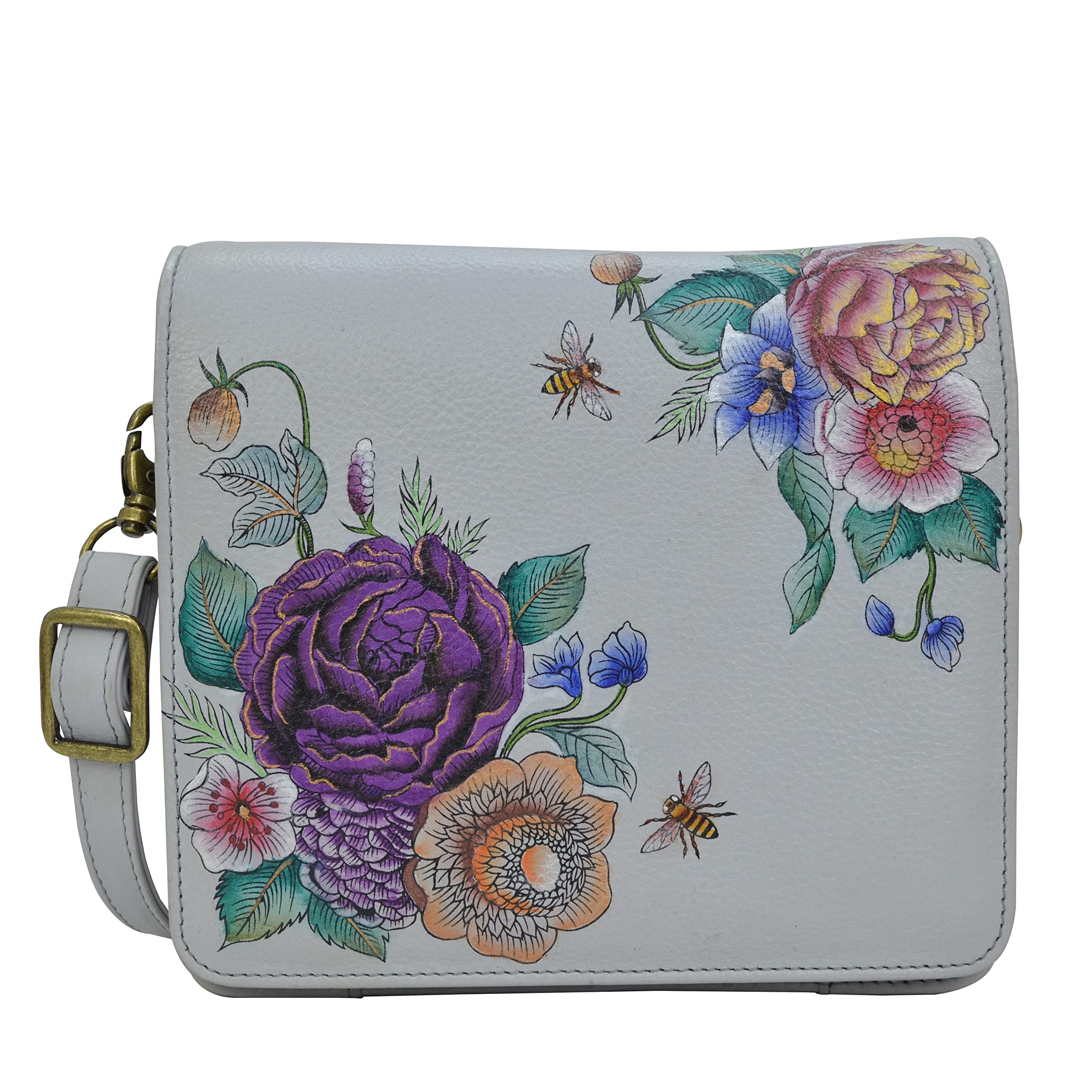Anuschka Women’s Original Hand-Painted Genuine Leather RFID Small Messenger, Floral Charm, One Size