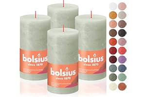 BOLSIUS 4 Pack Foggy Green Rustic Pillar Candles - 2.75 X 5 Inches - Premium European Quality - Includes Natural Plant-Based Wax - Unscented Dripless Smokeless 60 Hour Party and Wedding Candles