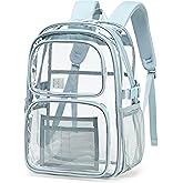 abshoo Large Heavy Duty Clear Backpack For School Bookbag Transparent Multi Pocket Backpacks (Blue)
