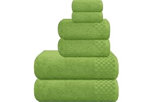 MyOwn Premium Cotton 6 Pack Towel Set for Bathroom, Contains 2 Bath Towels 28x55 inch, 2 Hand Towels 16x24 inch & 2 Wash Coths 12x12 inch, Ideal Everyday use, Compact & Lightweight - Kiwi Green