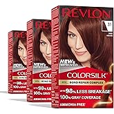 Revlon ColorSilk with Bond Repair Complex, Auburn Permanent Hair Color, 100% Gray Coverage, Ammonia Free Hair Dye, Vegan Keratin, 31 Dark Auburn (Pack of 3)