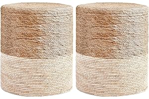 Wimarsbon 2Pcs Pouf Ottoman, Natural Seagrass Foot Stool, Hand Weaving Round Ottoman, for Living Room,Leisure Ottoman(68B)