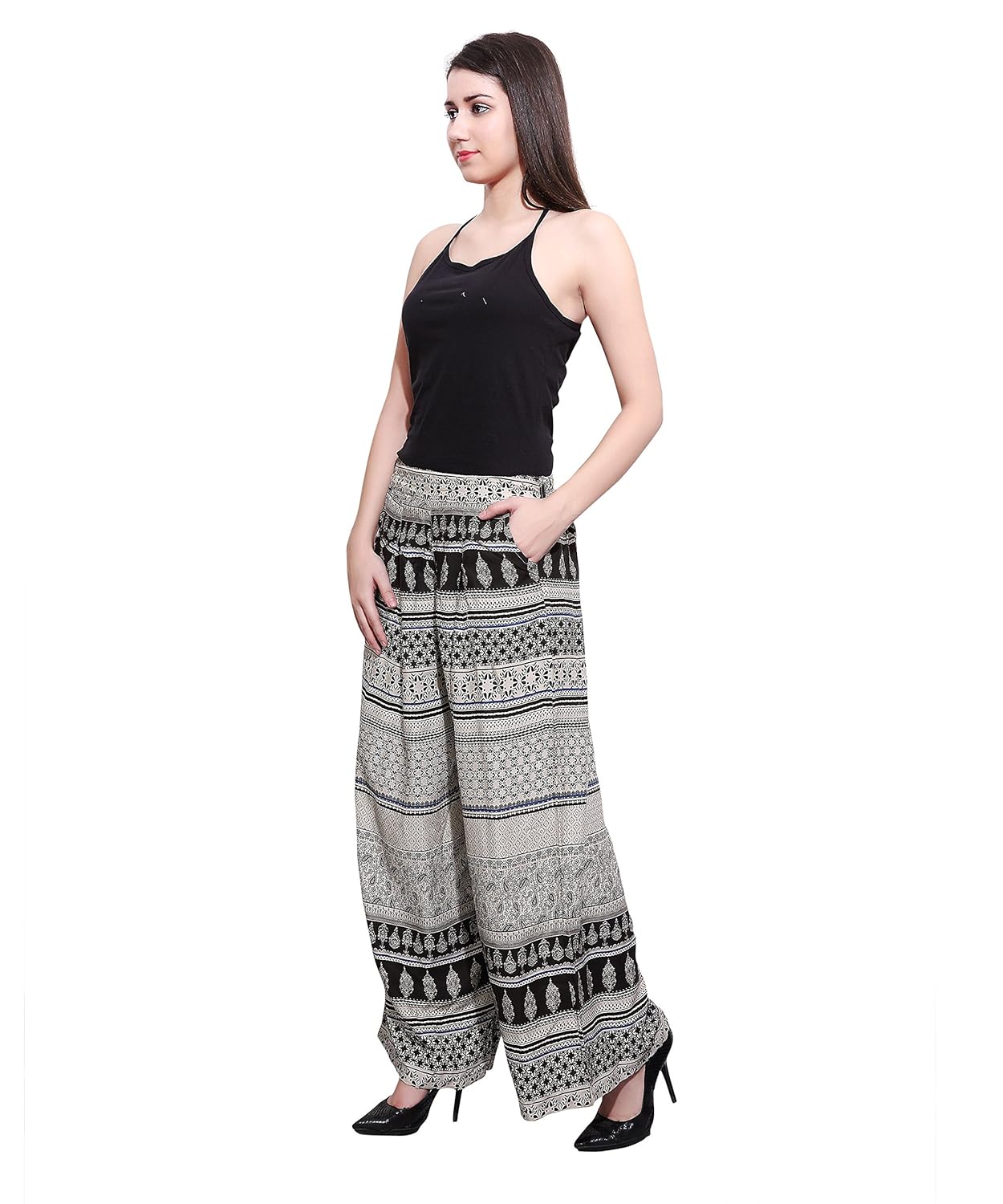 rama printed black & white colour rayon palazzo