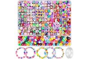 Gionlion 1200 Pcs Polymer Clay Beads Bracelet Making Kit, 25 Style Animal Fruit Flower Butterfly Bunny Pony Letter Beads Charms for Jewelry Making, DIY Art and Crafts Toys Gifts for 4+ Year Old Kids