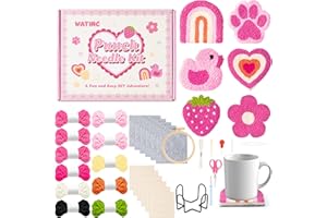 WATINC Christmas Punch Needle Coaster Kits - 23Pcs Easy Art Work Decor Craft Supply for Beginners, DIY Set of 6 Pattern Tufted Pads with Adhesive Felt Yarns Tools Instruction Customized Boxes (Pink)
