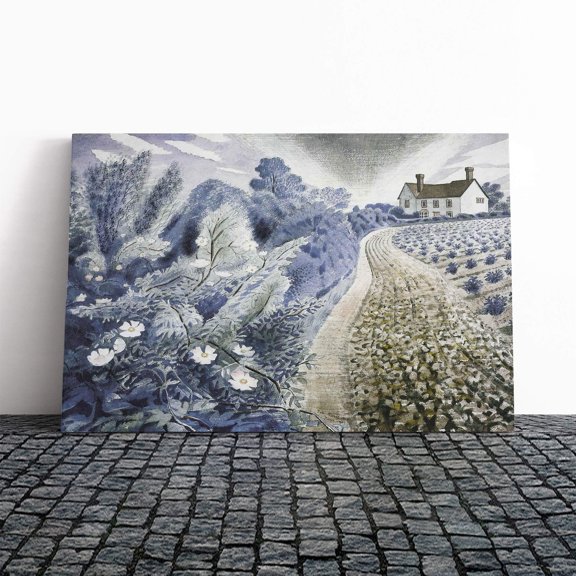 Eric Ravilious House and Field Canvas Print | Gallery Wrapped 30mm Frame Wall Art | 20x14 inches | Ready to Hang | Modern Landscape Picture | Living Room Bedroom Lounge Office