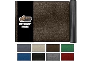 GORILLA GRIP Traffic Guard Door Mat, 60x36, Heavy Duty Welcome Mats, Commercial Office Space Doormat, Waterproof, Fade Resistant, Strong Rubber Backing, Low Profile, Shoe and Boot Scraper, Brown