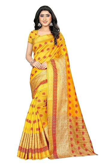 Women's Jacquard Jute Cotton Saree With Blouse Piece