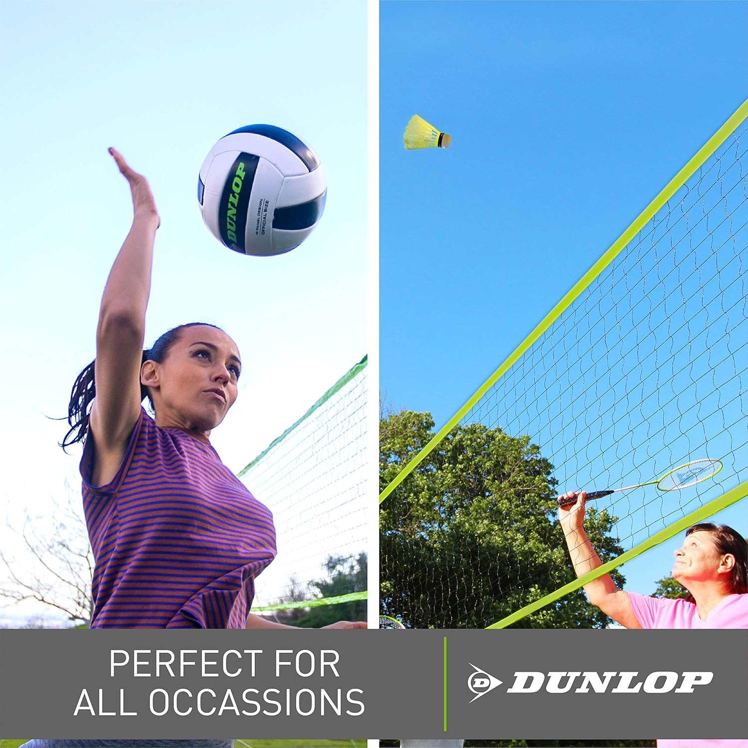 DUNLOP Outdoor Volleyball Badminton Lawn Game: 11-Piece Outdoor Backyard Party Set with Carrying Case, Black/Green : Sports & Outdoors