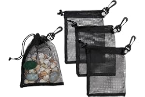 PALTERWEAR Mesh Drawstring Bag With Clip and Toggle Closure - For Watersports, Outdoor, Gym - Multi-Use Set of 4 (Black, 6 x 8 inch)