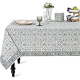 Ridhi Hand Block Print Indigo Square Cotton Tablecloth 60" x 60" Reusable Table Cover Decorative Everyday Use for Dining, Farmhouse, Home Gift for Spring, Easter, Valentine