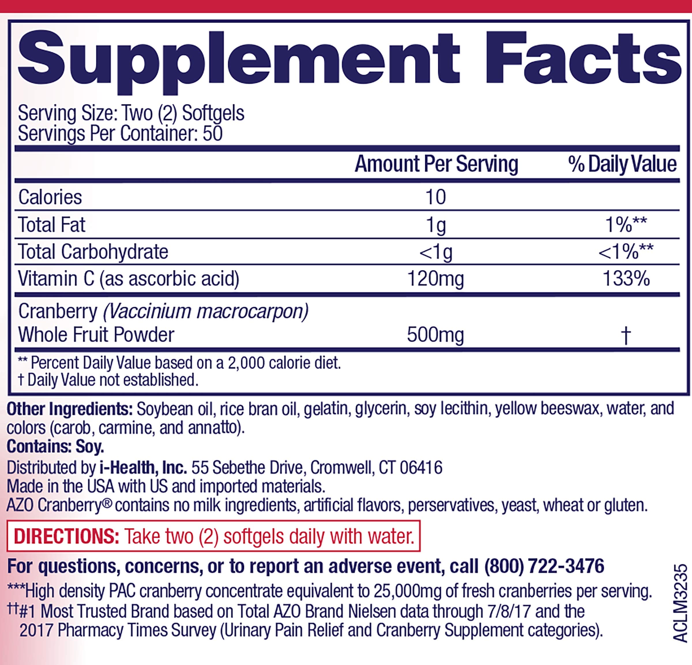 AZO Cranberry Urinary Tract Health Dietary Supplement, 1 Serving = 1