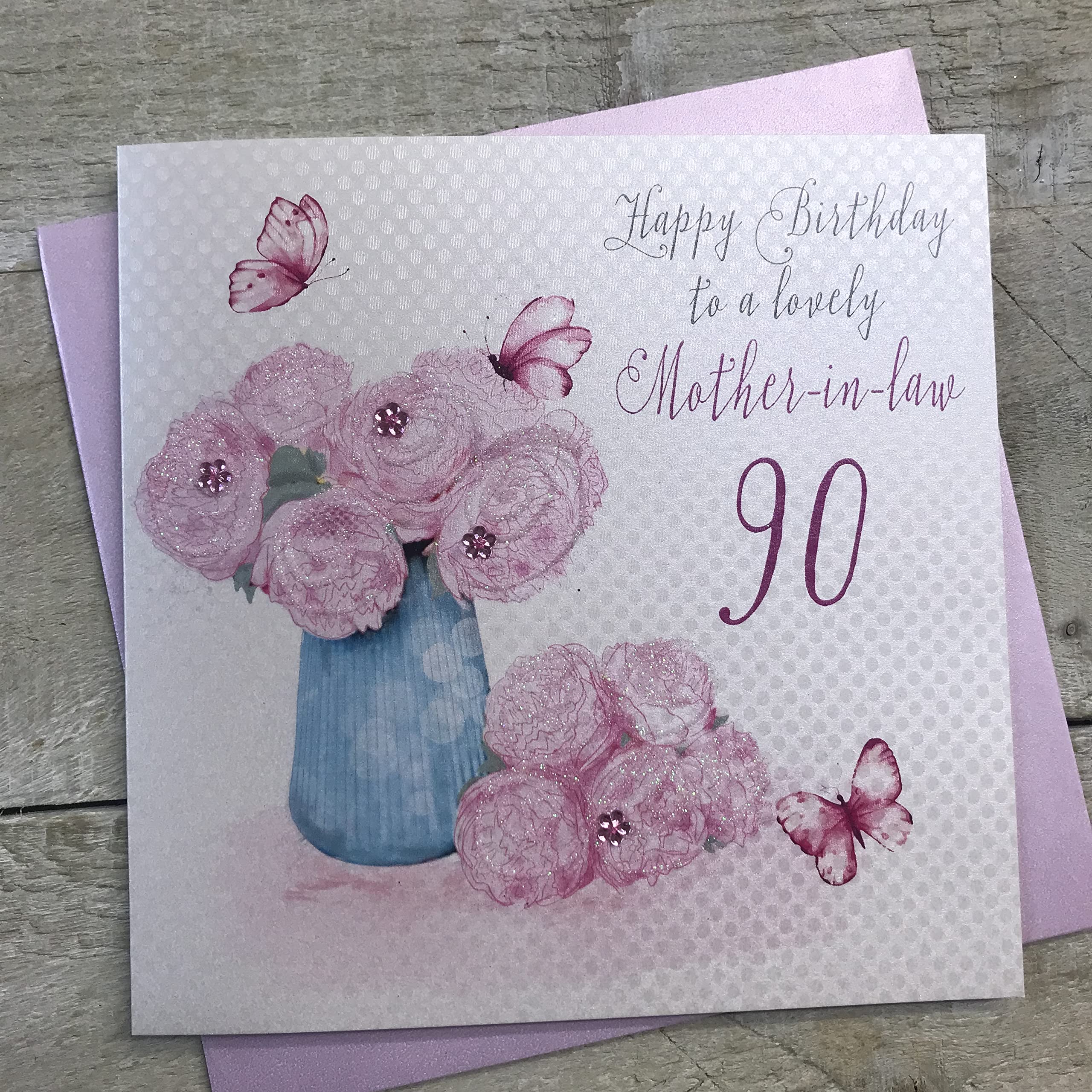 white cotton cards Happy Lovely Mother-in-Law 90, Handmade 90th Birthday Card (Dandelion)
