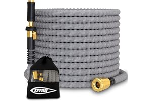 TITAN Flexible Garden Hose 10FT – Ultra Lightweight, Heavy Duty Water Hose with Brass Fittings & Jet Nozzle – Kink-Free, Non-Expanding, Durable Fabric Hose for Yard, Lawn, Car Wash, Outdoor Use