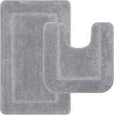 Pauwer Microfiber Soft Bath Mat Set 2 Piece Grey 53x86cm + 50x50cm Non Slip view 1