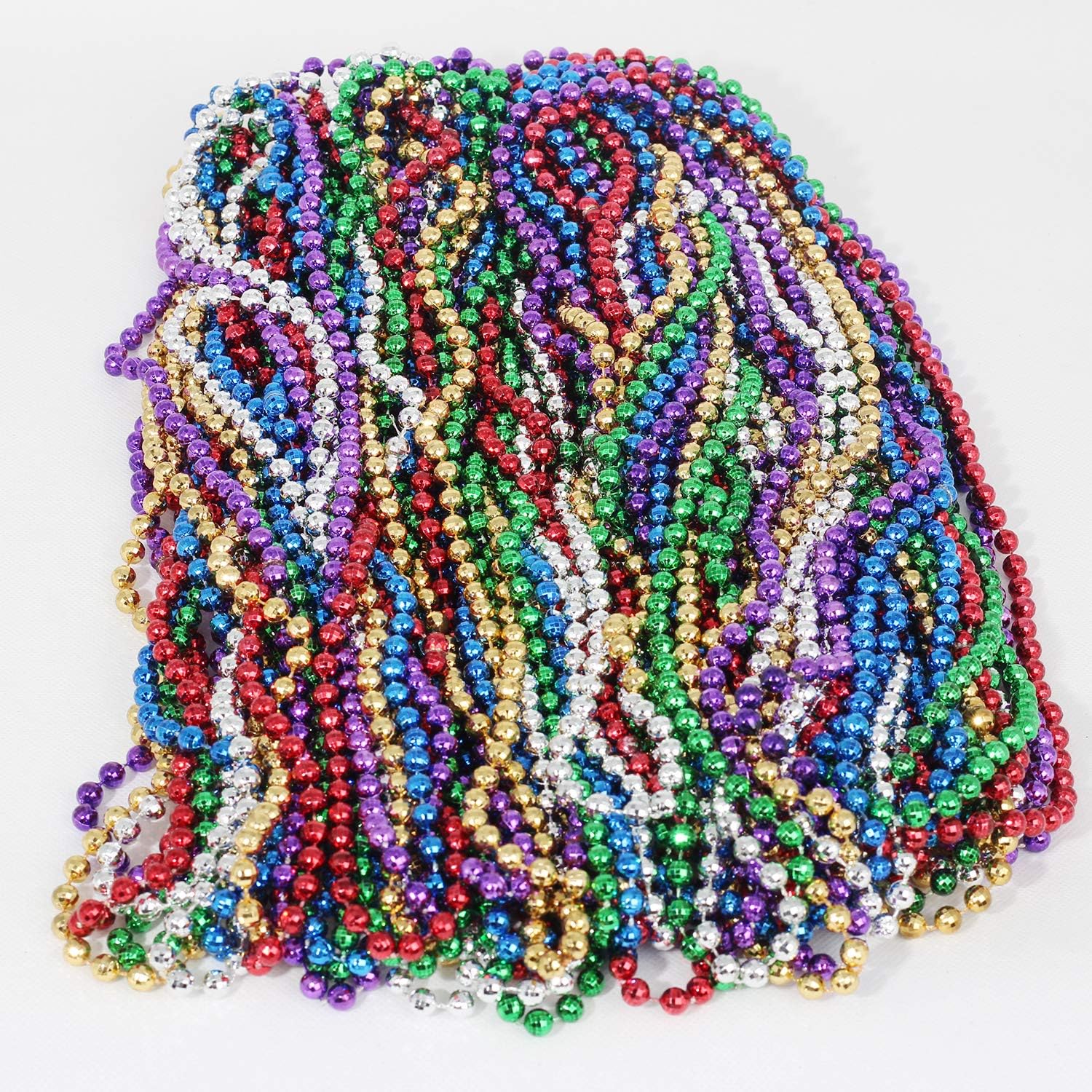 LittleBoyny Environmentally Friendly Necklace 33 inch 0.7mm Metallic Multi Colors Mardi Gras Beads Beaded Necklace (72Pcs)