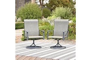 Stabrech Patio Swivel Chairs Set of 2, Outdoor Swivel Chairs with Armrest, High Back Patio Chair with Metal Frame, All-Weather Outdoor Dining Chair for Deck, Porch and Lawn, Grey