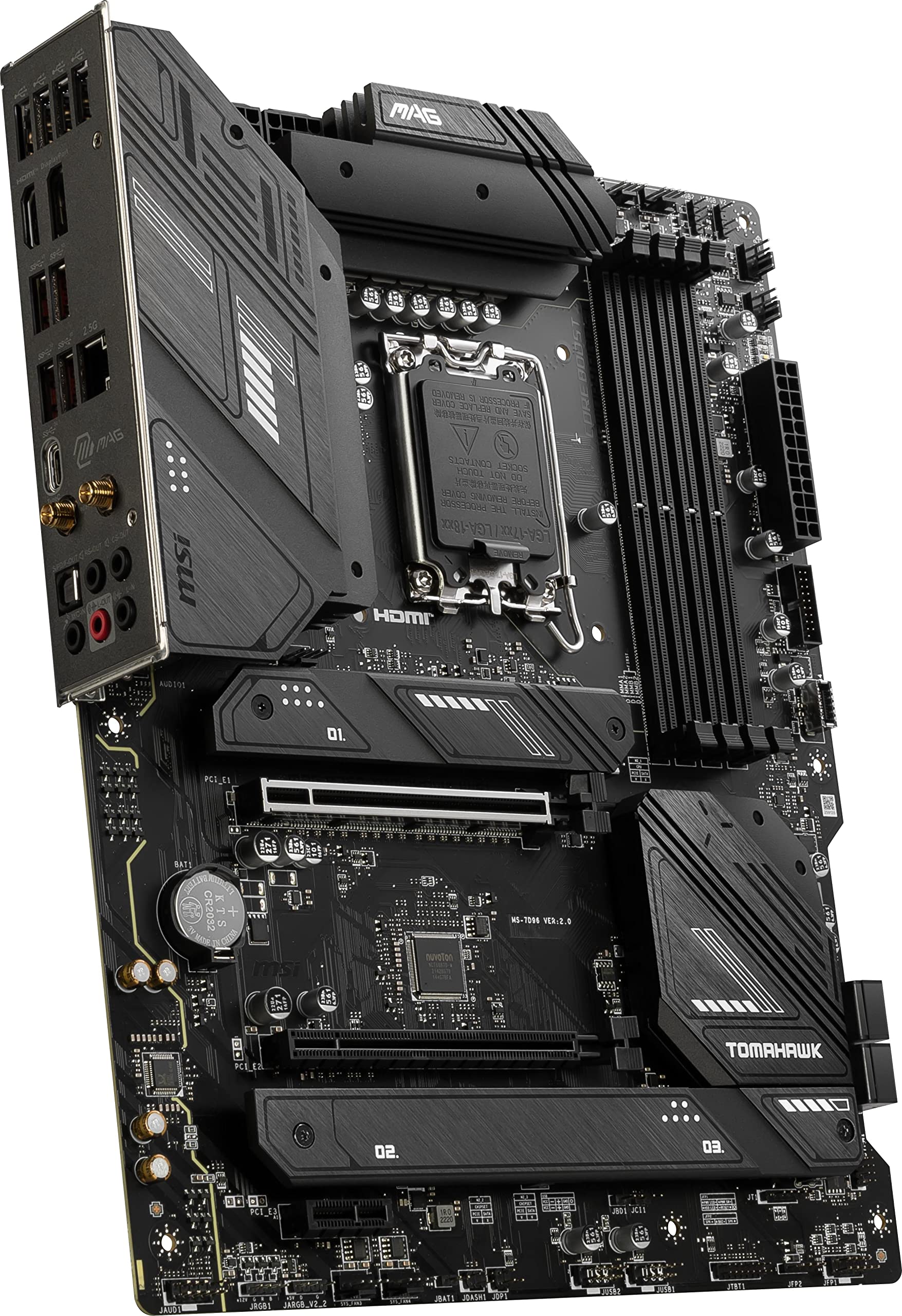 MSI MAG B760 Tomahawk WiFi Gaming Motherboard (Supports 12th/13th/14th Gen Intel Processors, LGA 1700, DDR5, PCIe 5.0, M.2, 2.5Gbps LAN, USB 3.2 Gen2, HDMI/DP, Wi-Fi 6E, Bluetooth 5.3, ATX)