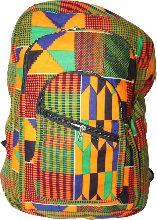Africa Ghana Kente Colourful Backpack, Rucksack, Zipper Bag (Original