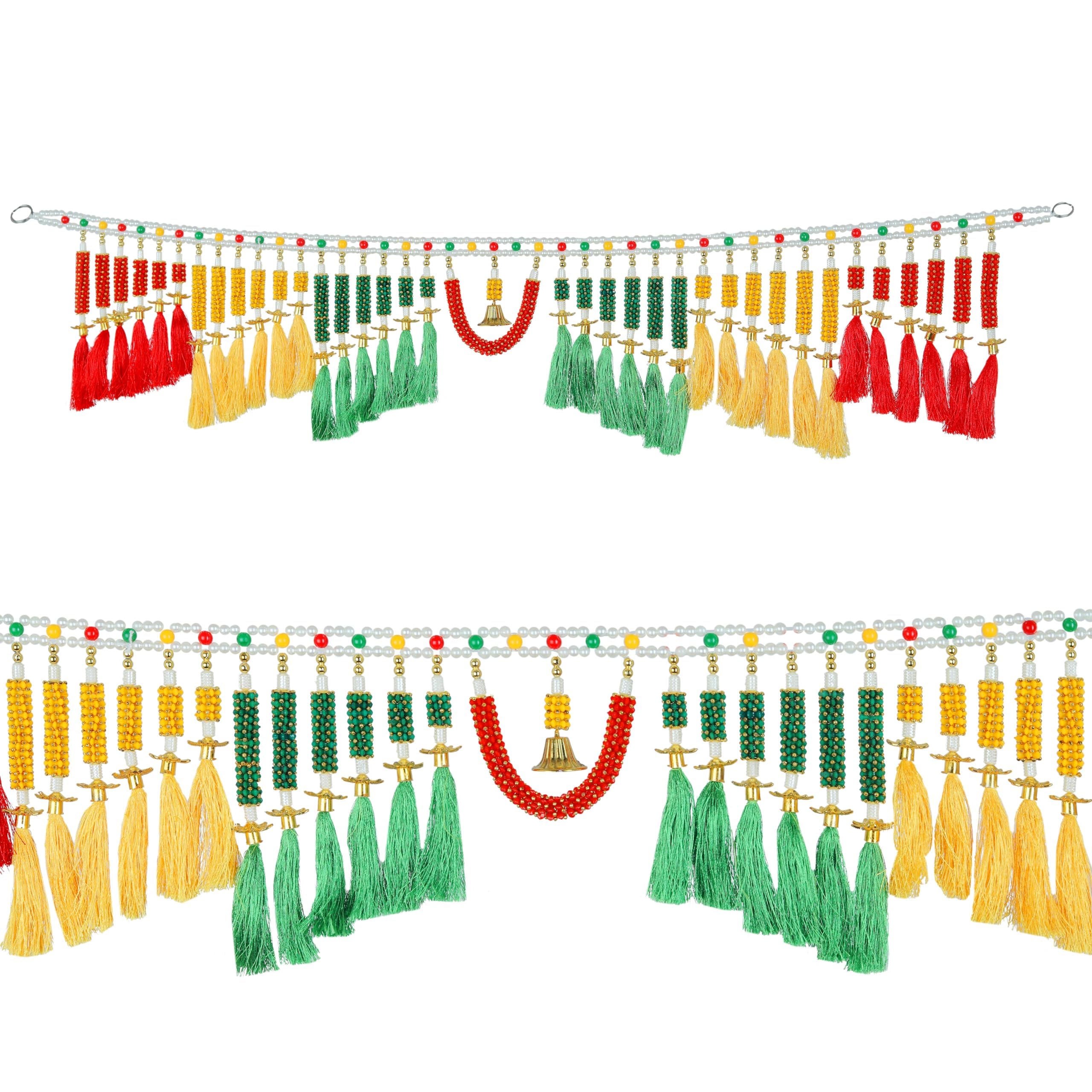 Artificial Door Toran Hanging is made of Colourful Thread Tassels with Moti Beads Set Door Hanging Bandanwar for Home Decor Entrance for Indian traditional Festival Diwali Decorations(Size:-36"X7")