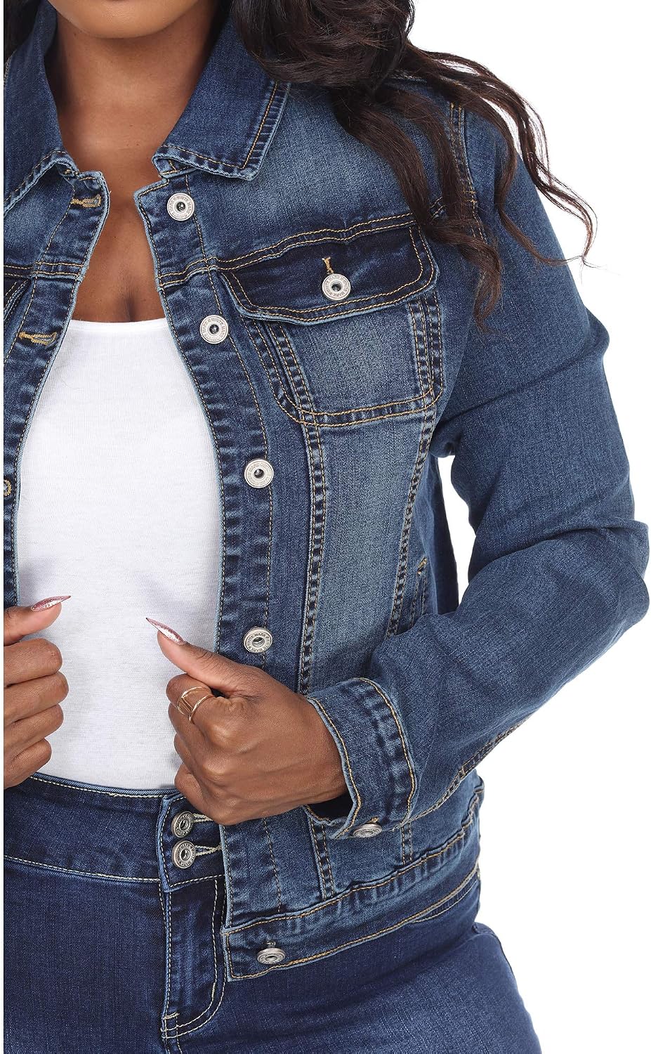 white mark denim jacket