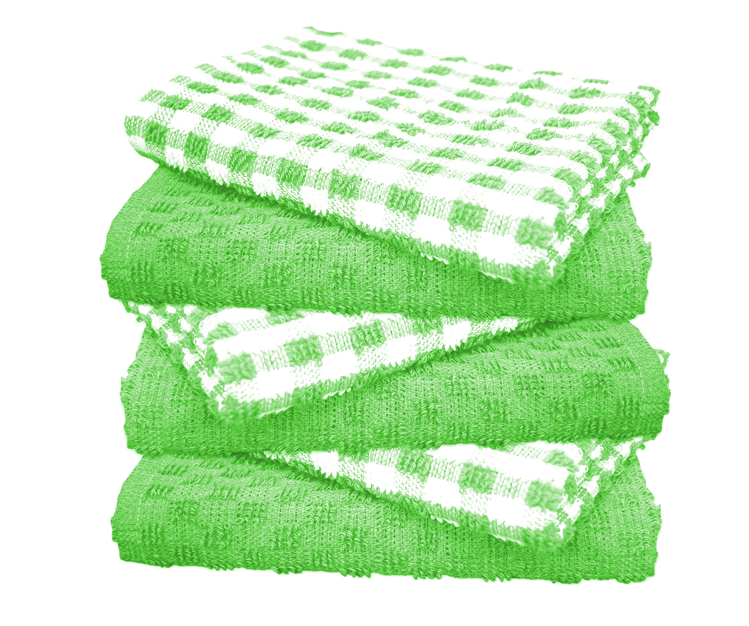 A & B TRADERS 100% Cotton Terry Tea Towels Packs (Sets of 2, 3, 6, 12 or 15) Egyptian Mono Check Superdry Soft Professional Hotel Quality Kitchen Dish Cloth (Green, 6)