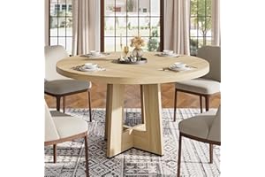 47" Round Dining Table for 4-6 People - Circle Kitchen Dinner Table with Sturdy Pedestal Base, Space Saving Dinning Room Furn