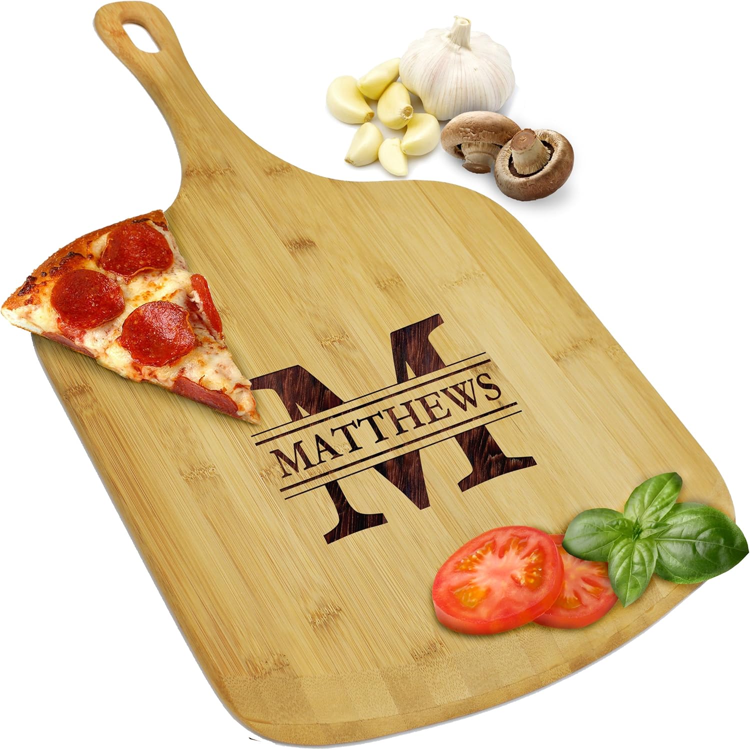 Custom Personalized Pizza Peel Bamboo Wood Paddle Board - Housewarming Pizza Lovers Gift - Engraved for Free