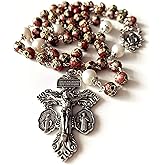 elegantmedical Handmade NICE PINK CLOISONNE & 10mm Pearl BEADS ROSARY NECKLACE Italy Parden Cross Crucifix Catholic gift