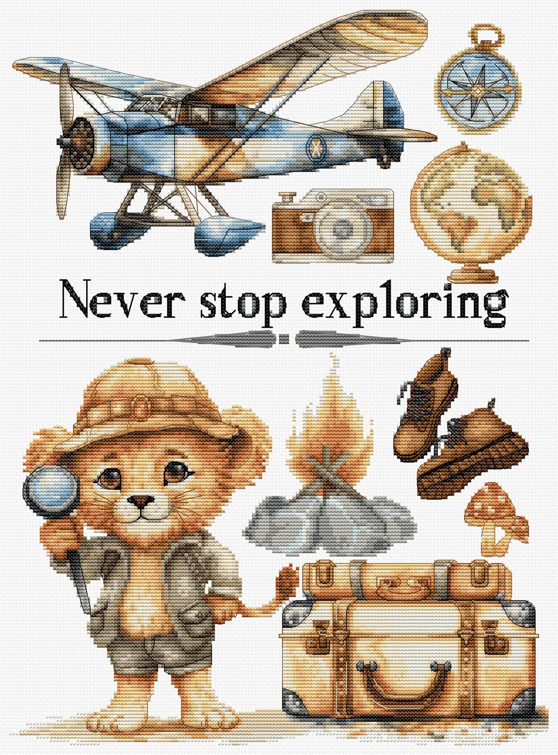 Luca-S Cross Stitch Kit Never Stop Exploring, B1408, Counted Cross Stitch Kit for Adults, Needlecraft and Embroidery Kit