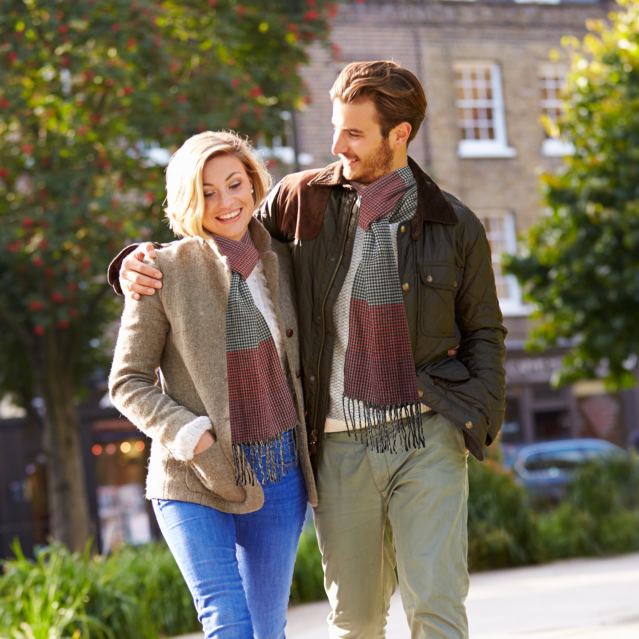 Cashmere-Feel Scarf, Super Soft & Cozy Luxury Warm Cold Weather Long Shawl 66” x 12” inch, Elegant Burgundy/Grey Small Check Fashion Tassel End Scarves Classic for Men and Women by Clara Clark