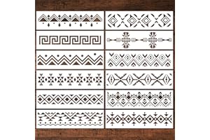 Keluna Aztec Stencils - 12 Pcs Boho Borders Pattern Stencils for DIY Wall & Wood Canvas Painting