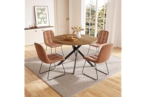 HIPIHOM 45.3 Inch Round Dining Table Set for 4, Mid Century Modern Small Coffee Set for Dining Room Kitchen Apartment (Light Walnut + 4 U-Shaped Brown Chairs)
