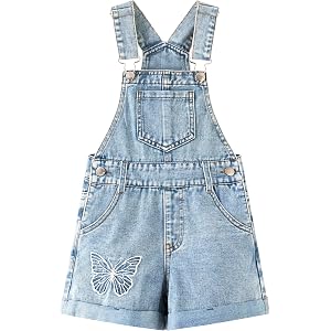 KIDSCOOL Girls Denim Overalls Shorts Butterfly Embroidered Jean Shortalls | Girls denim overalls shorts, cute butterfly embro