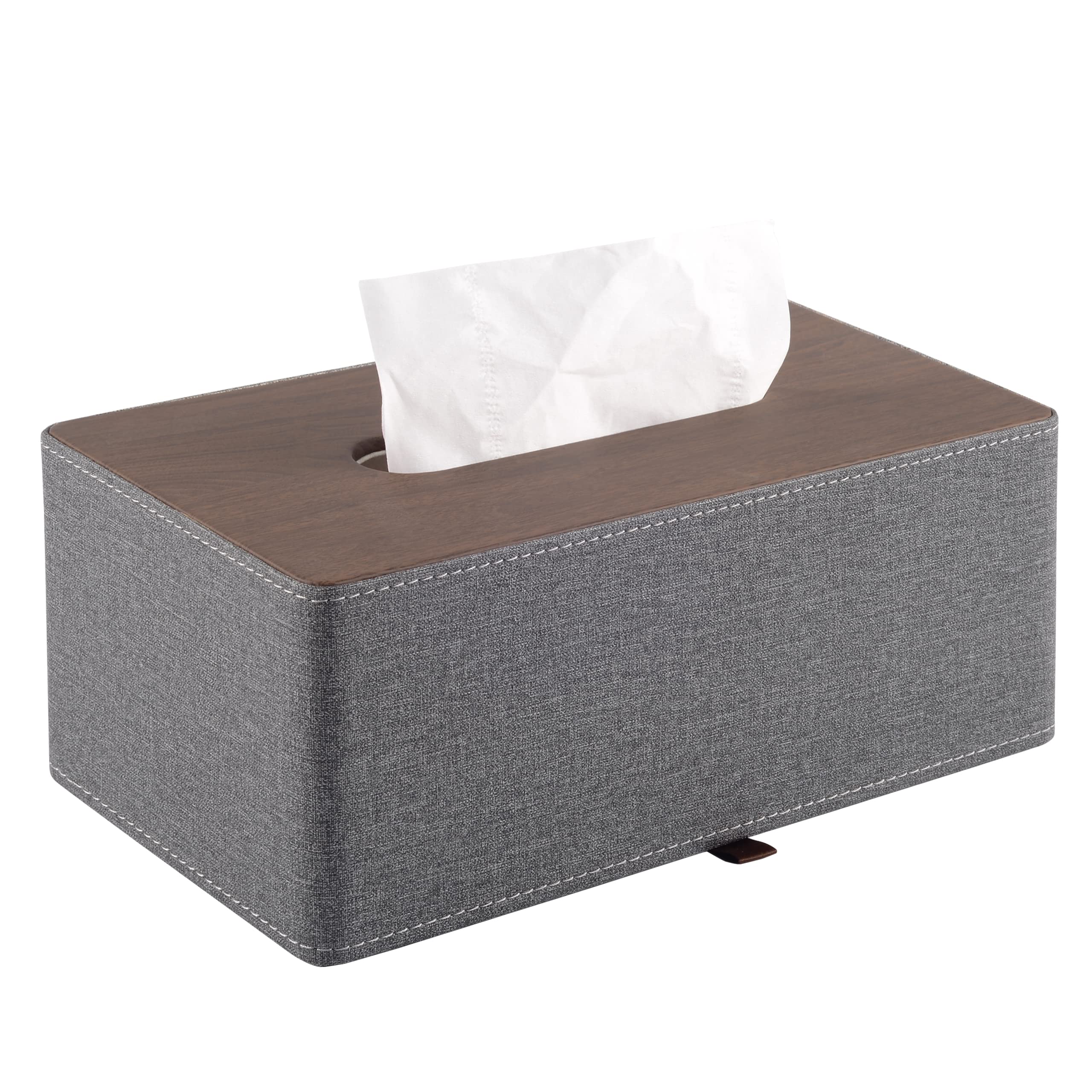 Photo 1 of High-end Leather Tissue Box Holder Two Color Matching,Rounded Rectangle Napkin Pumping Paper Case Dispenser, Facial for Home Bathroom Dresser Office Automotive Decoration (Gray)
